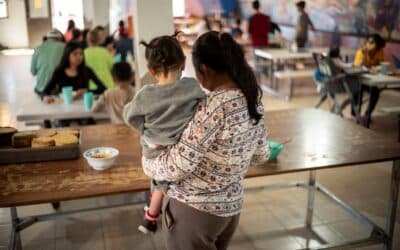 The Trump administration stops funds for legal assistance for migrant children Photo: Migrants and Asylum Seekers Wait in Line To Receive Lunch at the House of Mercy and all Nations Migrant Shelter, In Nogales, Sonora, Mexico, Feb. 23, 2025.