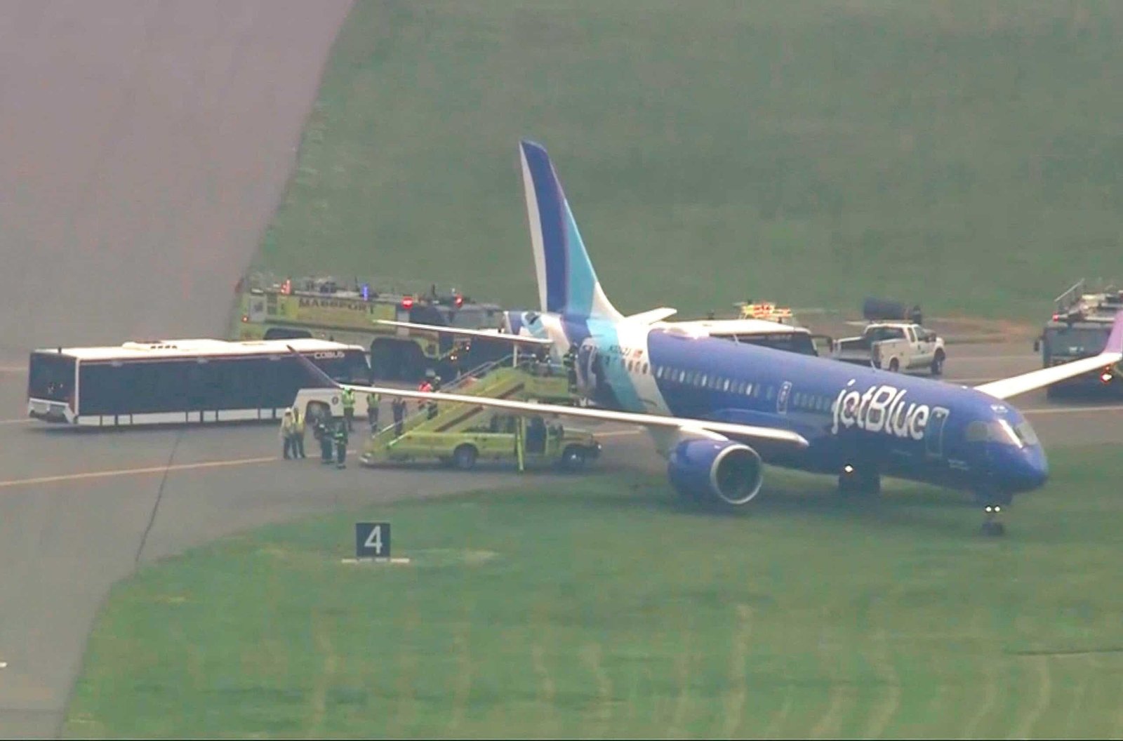 Jetblue Flight rolls to the grass after landing at Boston Logan airport: officials