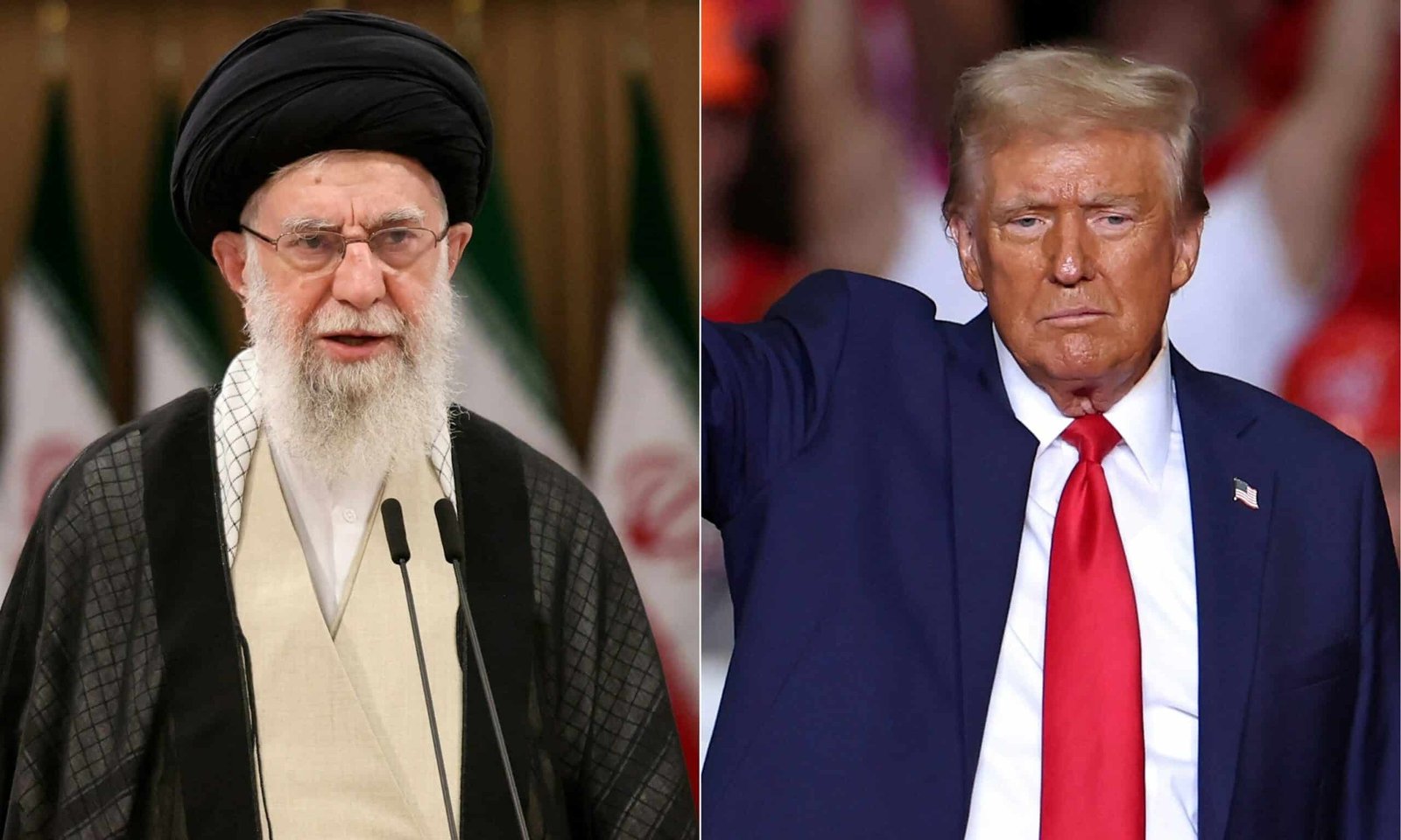 Photo: Iran's supreme leader, Ayatolá Ali Khamenei, speaks after launching his vote during the presidential elections of the second round in Tehran, on July 5, 2024. Donald Trump greets supporters at the end of a campaign demonstration in Pittsburgh, Pennsylvania, on November 4, 2024.