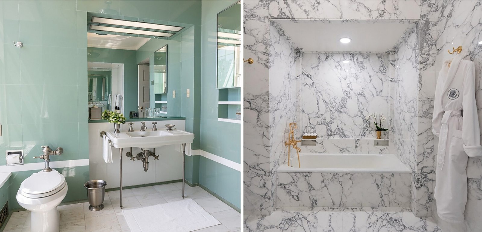 President Trump shows off the White House's Lincoln bathroom renovated entirely in marble