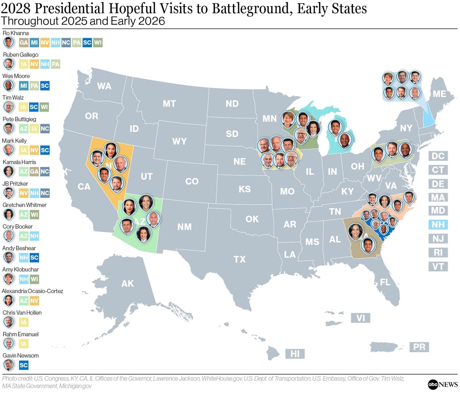2028 presidential hopefuls flock to key battleground states: where have they traveled?